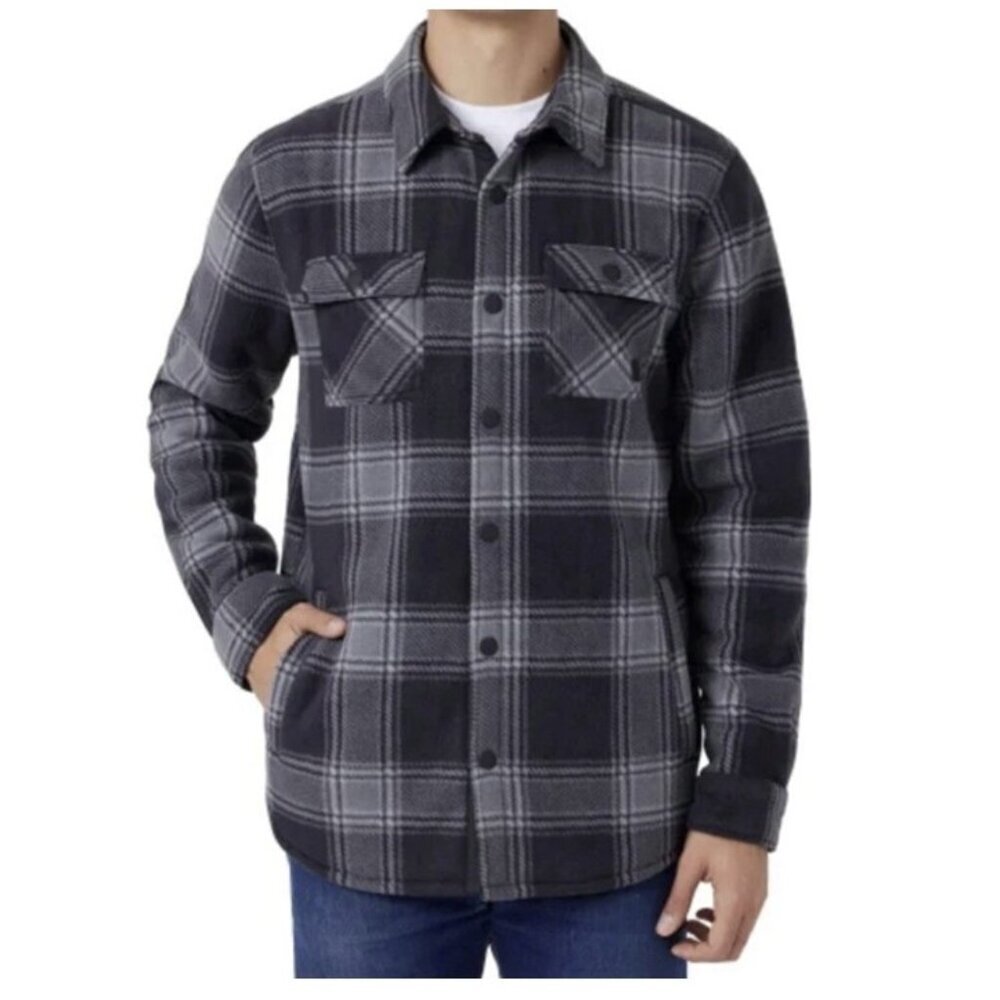 Voyager Arrowhead Men's Plaid Fleece Lined Button Up Shirt Jacket Black New